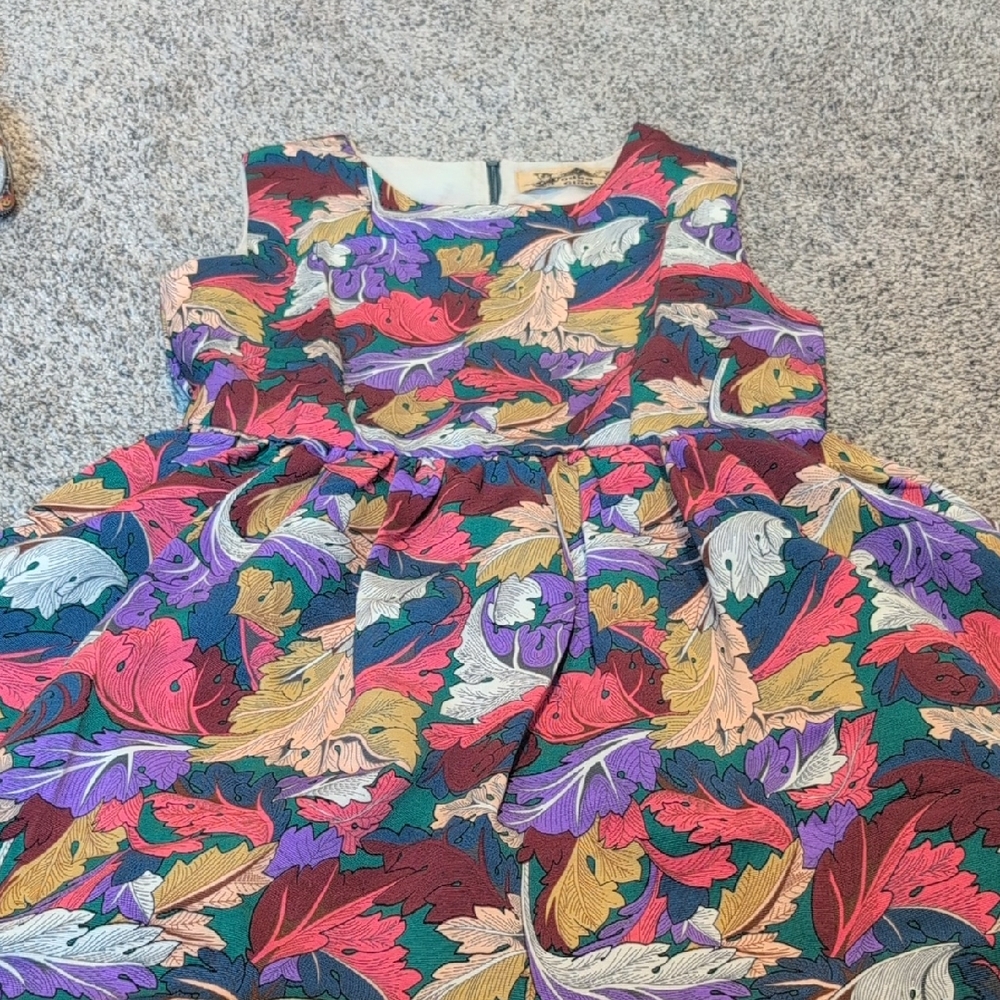 Floral Leaf Print Dress - Multicolor